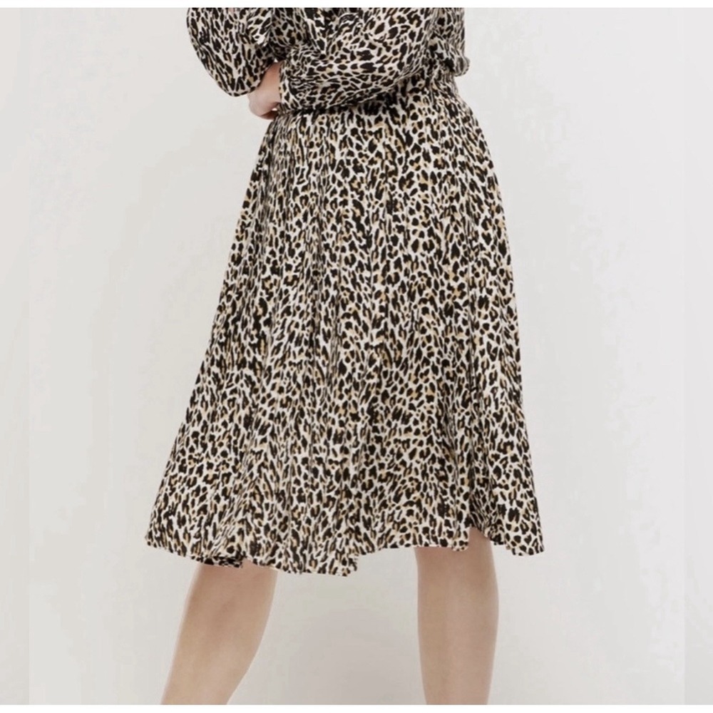J. Crew Leopard Print Pleated Lined Midi Skirt Office Career Women's Size 12